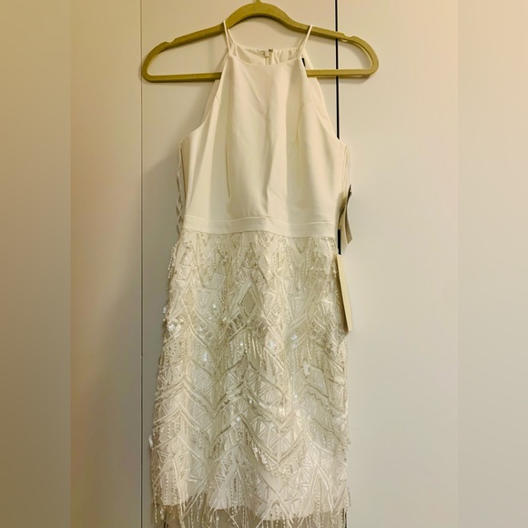 NWT Aidan Mattox Ivory Fringe Dress - Picture 4 of 8